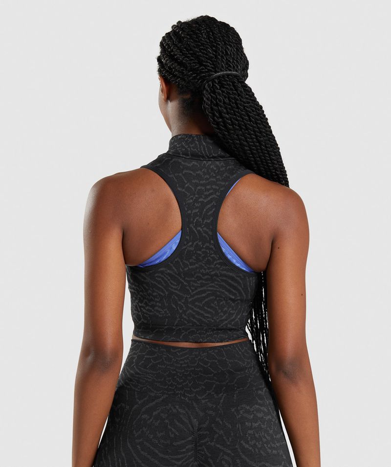 Women's Gymshark Adapt Animal Seamless Crop 1/2 Zip Tops Black | USA  9312-NBCXG