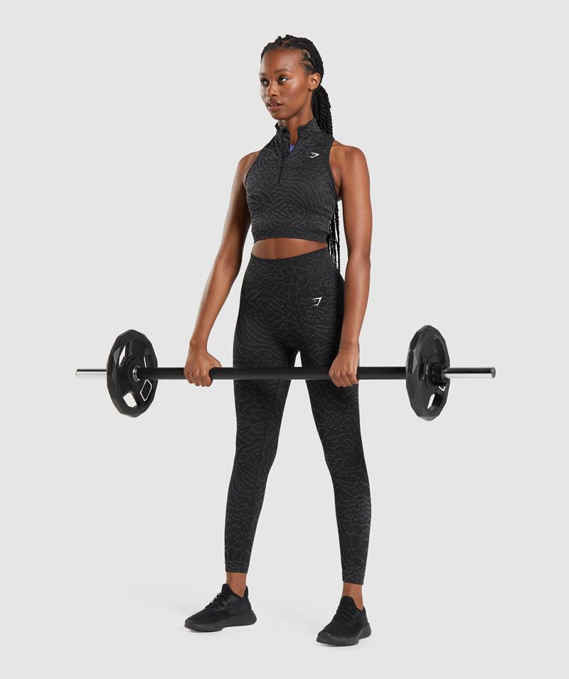 Women's Gymshark Adapt Animal Seamless Crop 1/2 Zip Tops Black | USA  9312-NBCXG