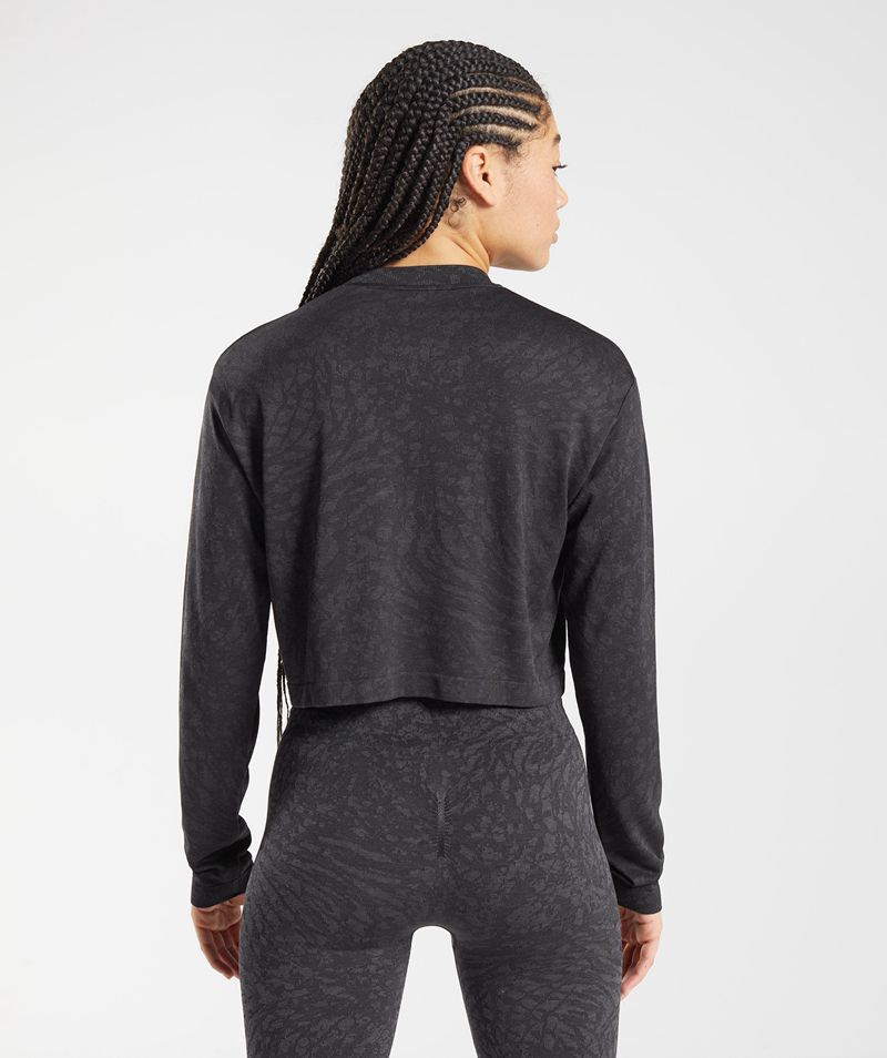 Women's Gymshark Adapt Animal Seamless Long Sleeve Tops Black | USA  0573-UYRLD