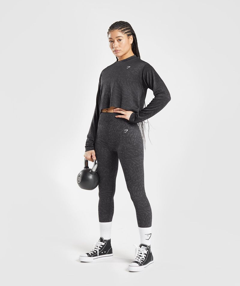 Women's Gymshark Adapt Animal Seamless Long Sleeve Tops Black | USA  0573-UYRLD