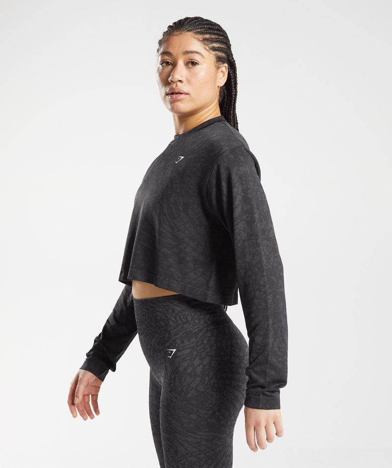 Women's Gymshark Adapt Animal Seamless Long Sleeve Tops Black | USA  0573-UYRLD