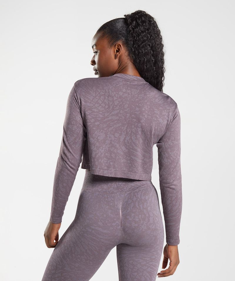 Women's Gymshark Adapt Animal Seamless Long Sleeve Tops Purple | USA  1820-ZPJDH