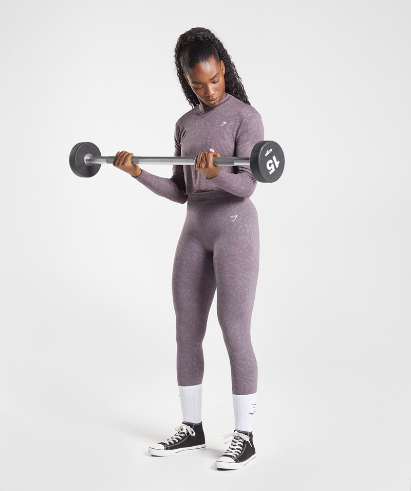 Women's Gymshark Adapt Animal Seamless Long Sleeve Tops Purple | USA  1820-ZPJDH