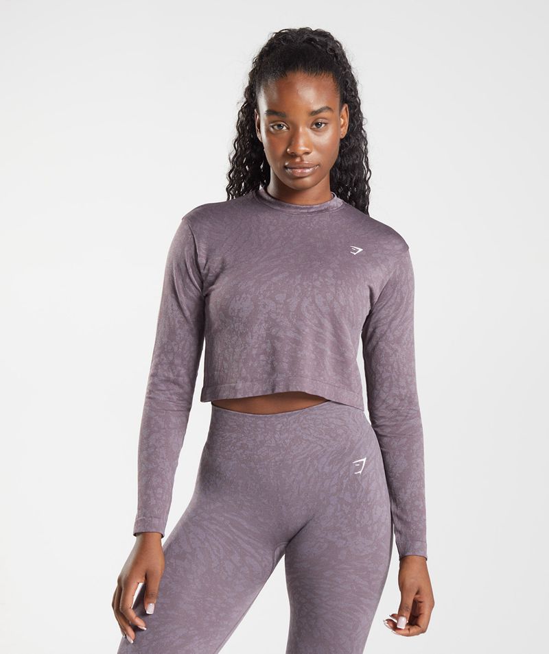 Women\'s Gymshark Adapt Animal Seamless Long Sleeve Tops Purple | USA  1820-ZPJDH