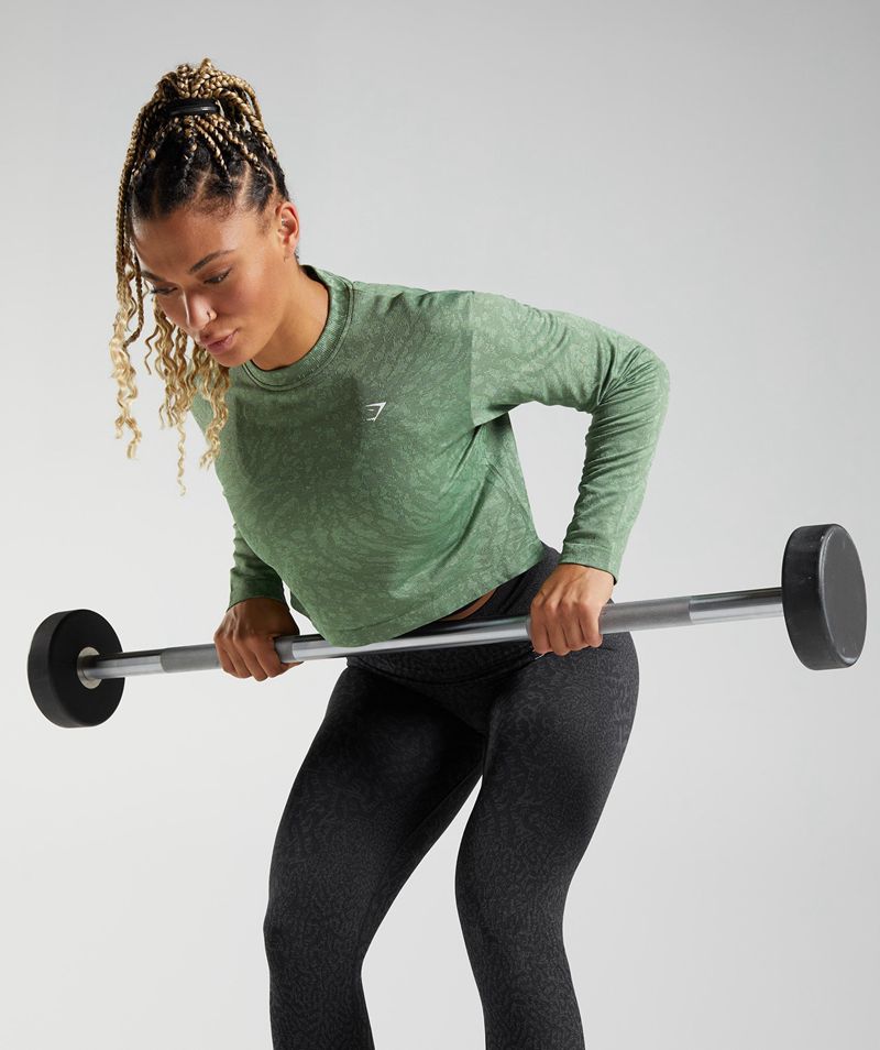 Women's Gymshark Adapt Animal Seamless Long Sleeve Tops Green | USA  2493-JTAXN