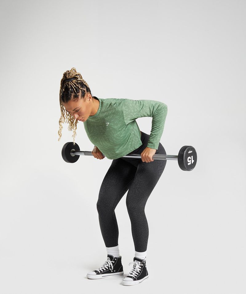 Women's Gymshark Adapt Animal Seamless Long Sleeve Tops Green | USA  2493-JTAXN