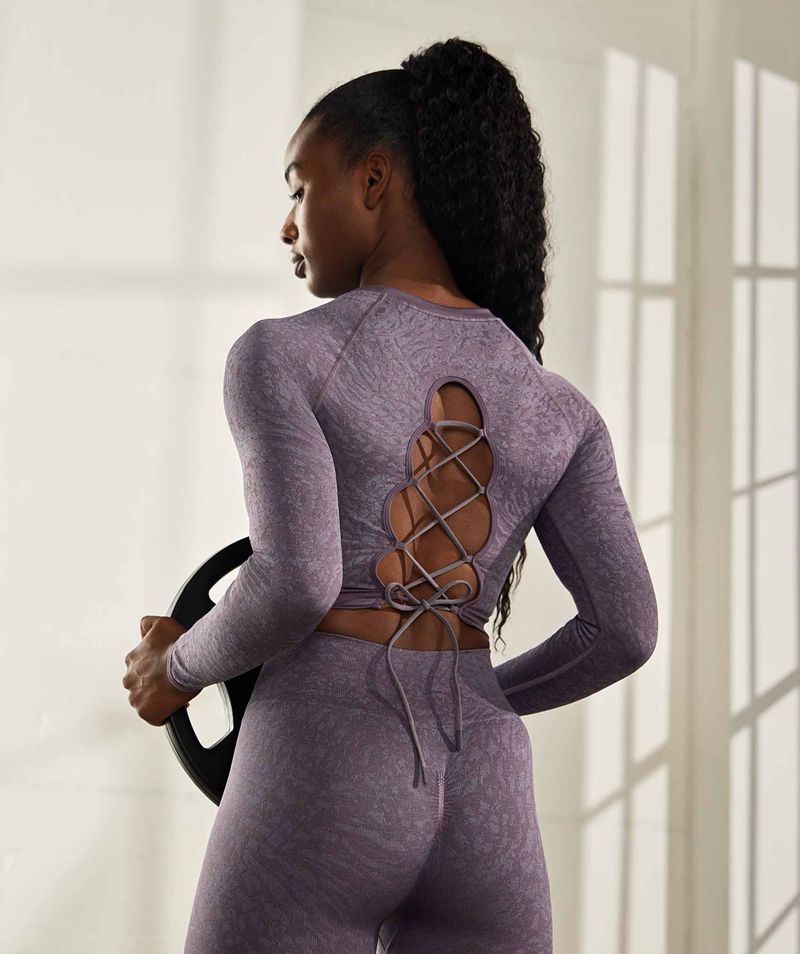 Women's Gymshark Adapt Animal Seamless Lace Up Back Tops Purple | USA  3584-RCVGH