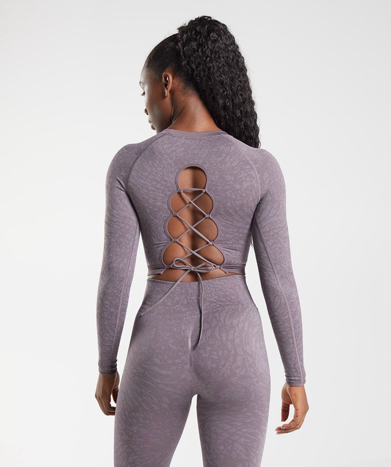 Women\'s Gymshark Adapt Animal Seamless Lace Up Back Tops Purple | USA  3584-RCVGH