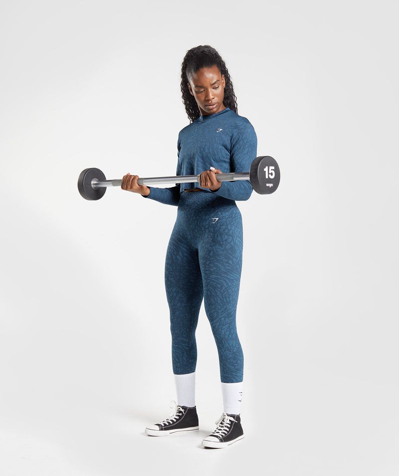 Women's Gymshark Adapt Animal Seamless Long Sleeve Tops Navy | USA  4826-JFIUT