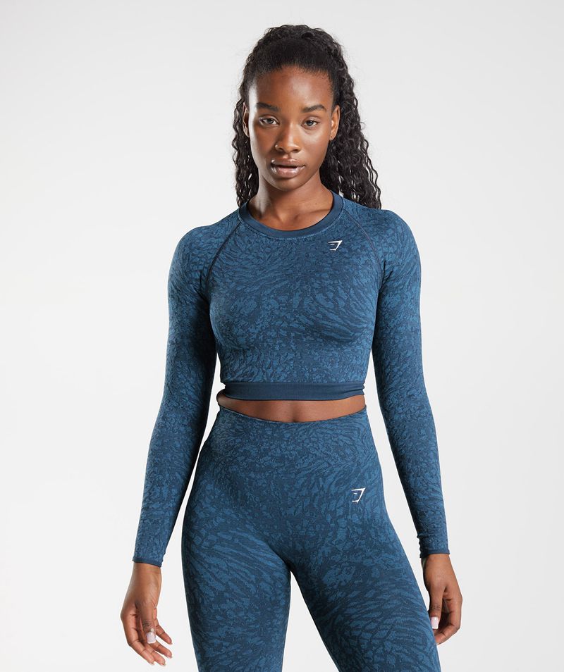 Women's Gymshark Adapt Animal Seamless Lace Up Back Tops Navy | USA  5340-DLBYT