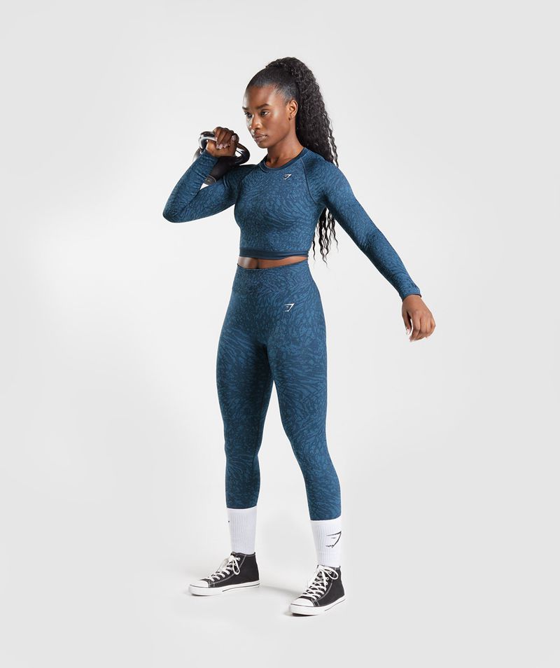 Women's Gymshark Adapt Animal Seamless Lace Up Back Tops Navy | USA  5340-DLBYT