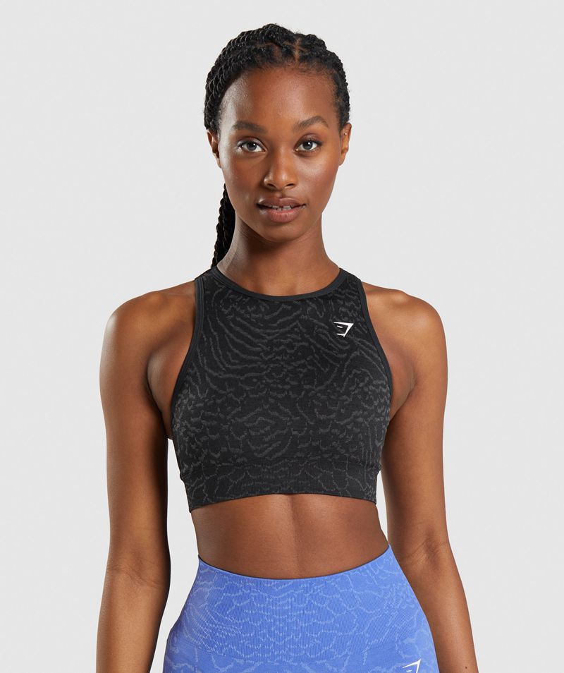 Women\'s Gymshark Adapt Animal Seamless Sports Bra Black | USA  5982-FXWZE