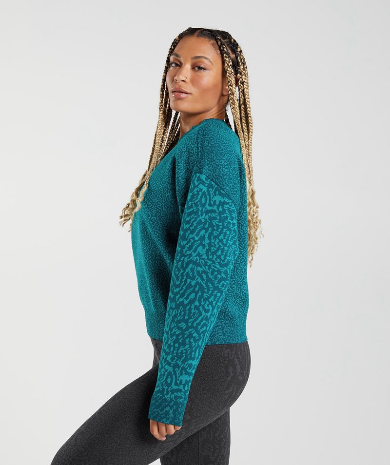 Women's Gymshark Adapt Animal Sweatshirts Turquoise | USA  8914-EUHQY