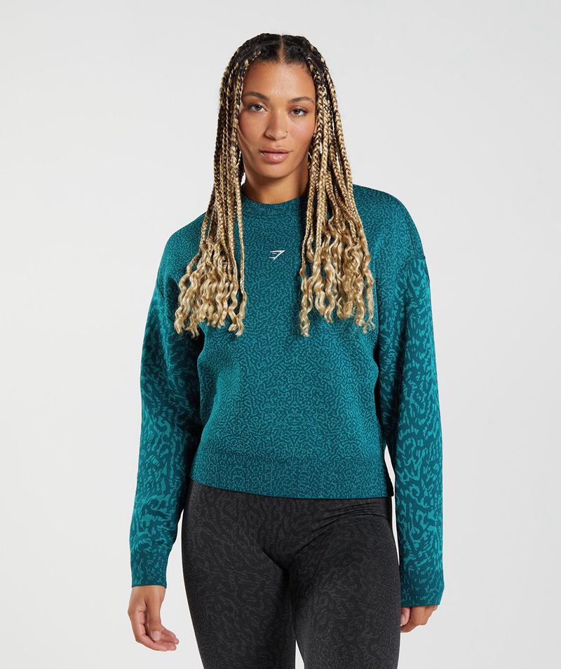 Women\'s Gymshark Adapt Animal Sweatshirts Turquoise | USA  8914-EUHQY