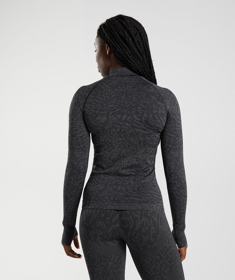 Women's Gymshark Adapt Animal Zip Through Sweatshirts Black | USA  0287-WBGXM