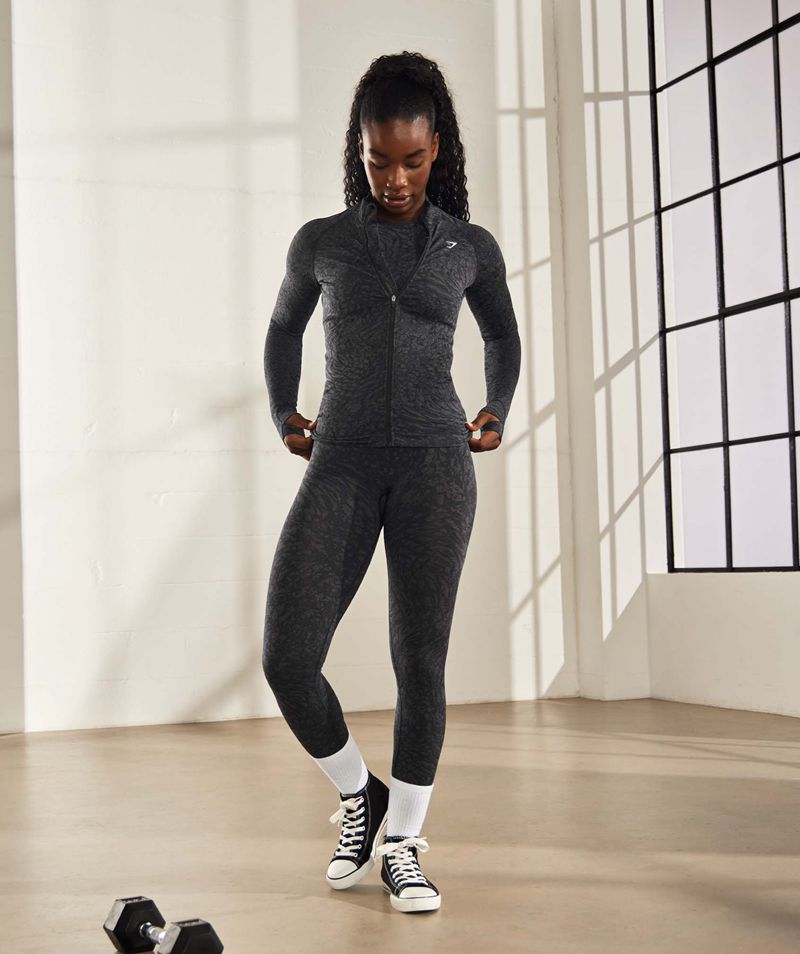 Women's Gymshark Adapt Animal Zip Through Sweatshirts Black | USA  0287-WBGXM