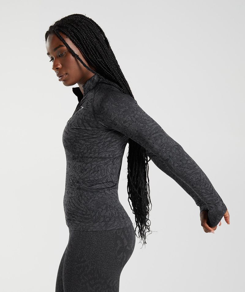 Women's Gymshark Adapt Animal Zip Through Sweatshirts Black | USA  0287-WBGXM