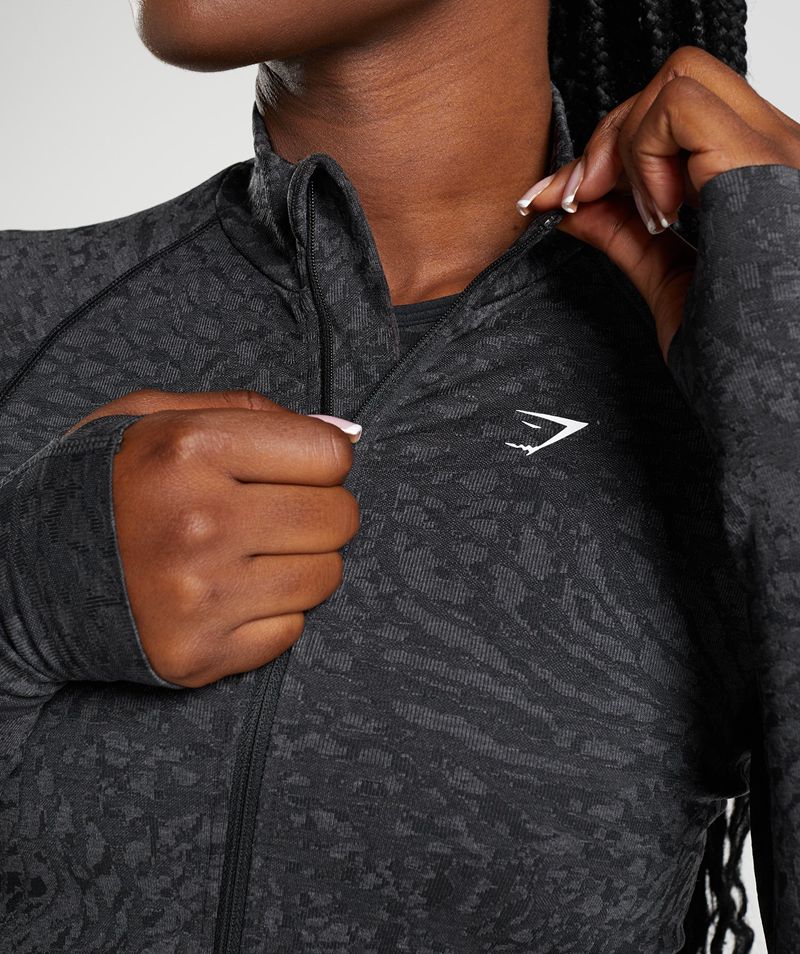 Women's Gymshark Adapt Animal Zip Through Sweatshirts Black | USA  0287-WBGXM