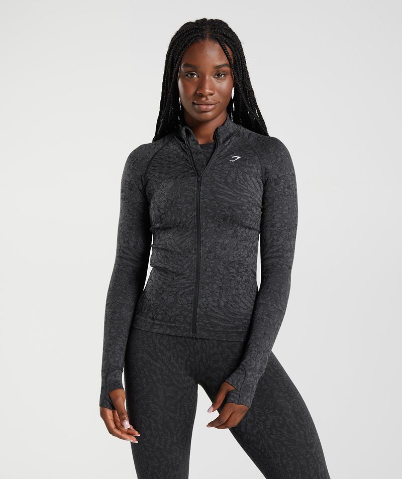 Women\'s Gymshark Adapt Animal Zip Through Sweatshirts Black | USA  0287-WBGXM