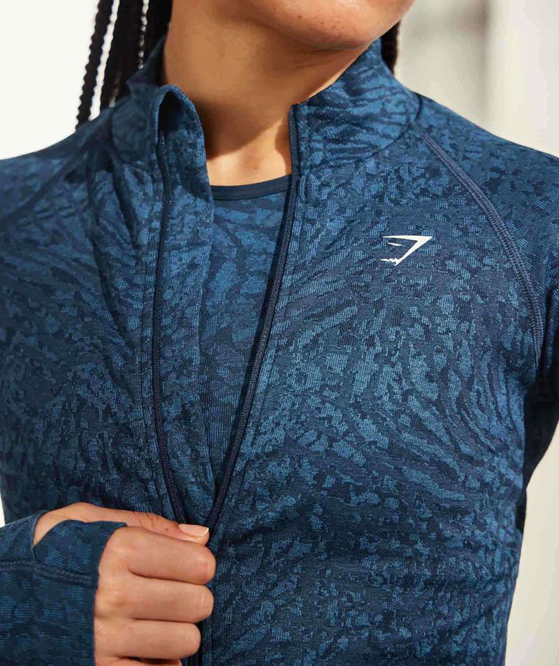 Women's Gymshark Adapt Animal Zip Through Sweatshirts Navy | USA  2547-VEGZD