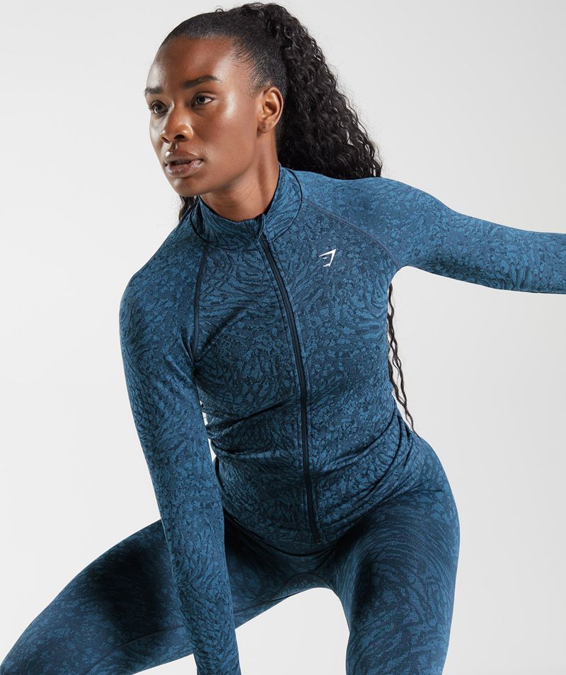 Women's Gymshark Adapt Animal Zip Through Sweatshirts Navy | USA  2547-VEGZD