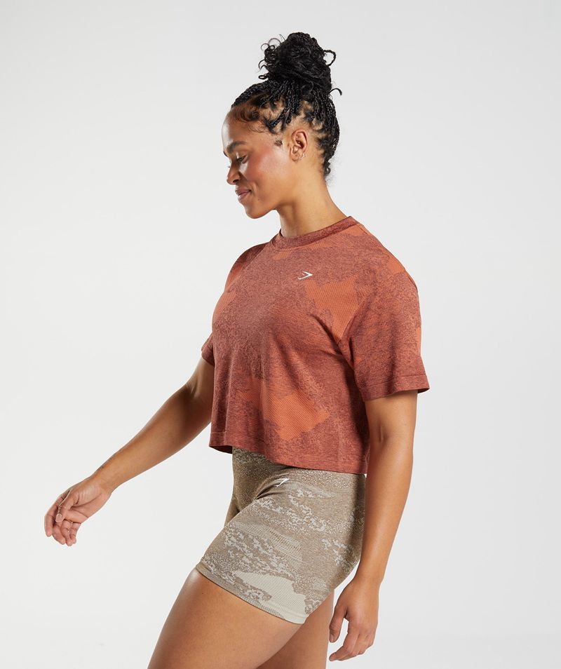 Women's Gymshark Adapt Camo Seamless Crop Tops Brown | USA  0643-WQVTE