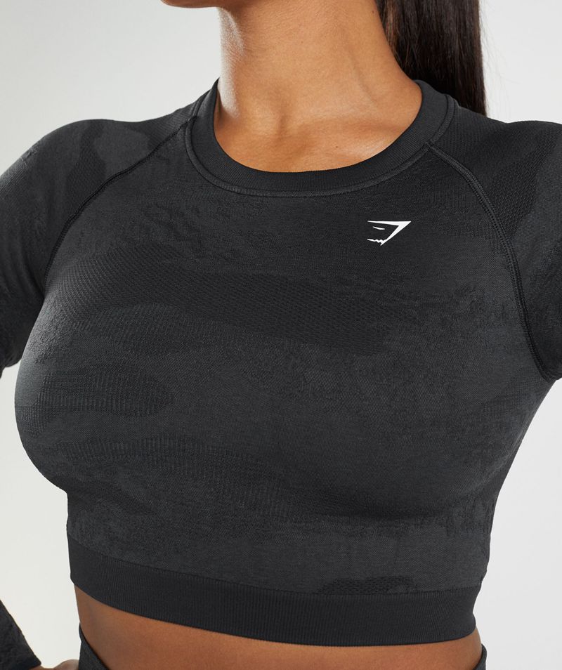 Women's Gymshark Adapt Camo Seamless Lace Up Back Tops Black | USA  8410-EHLTN