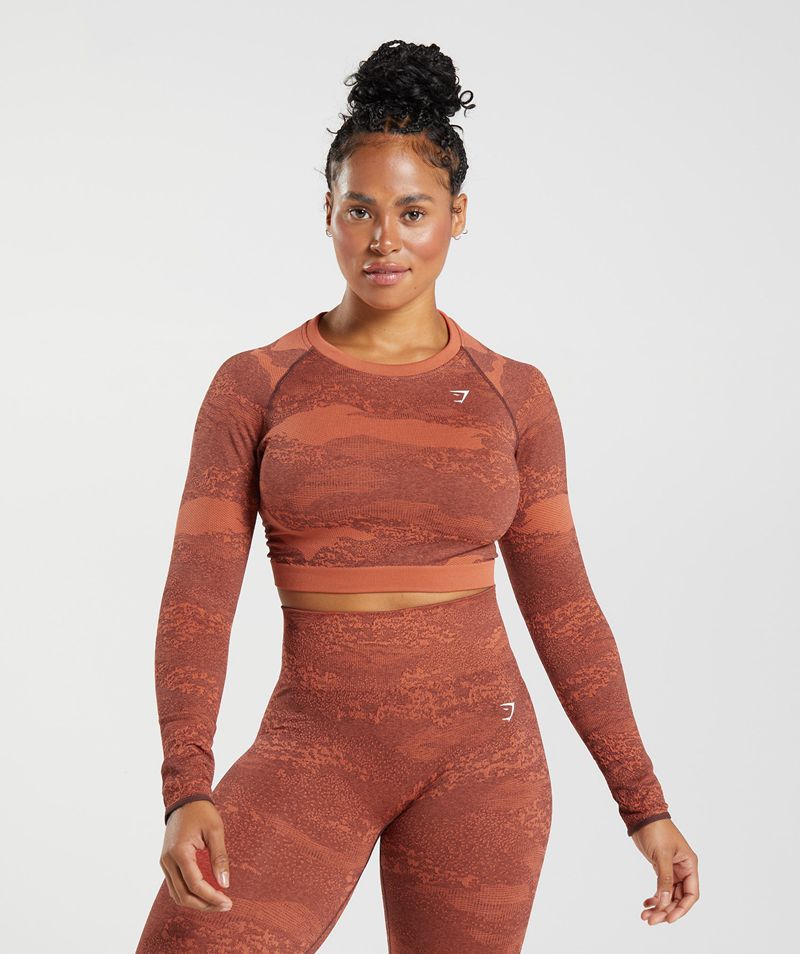 Women's Gymshark Adapt Camo Seamless Lace Up Back Tops Brown | USA  9064-RBWDZ