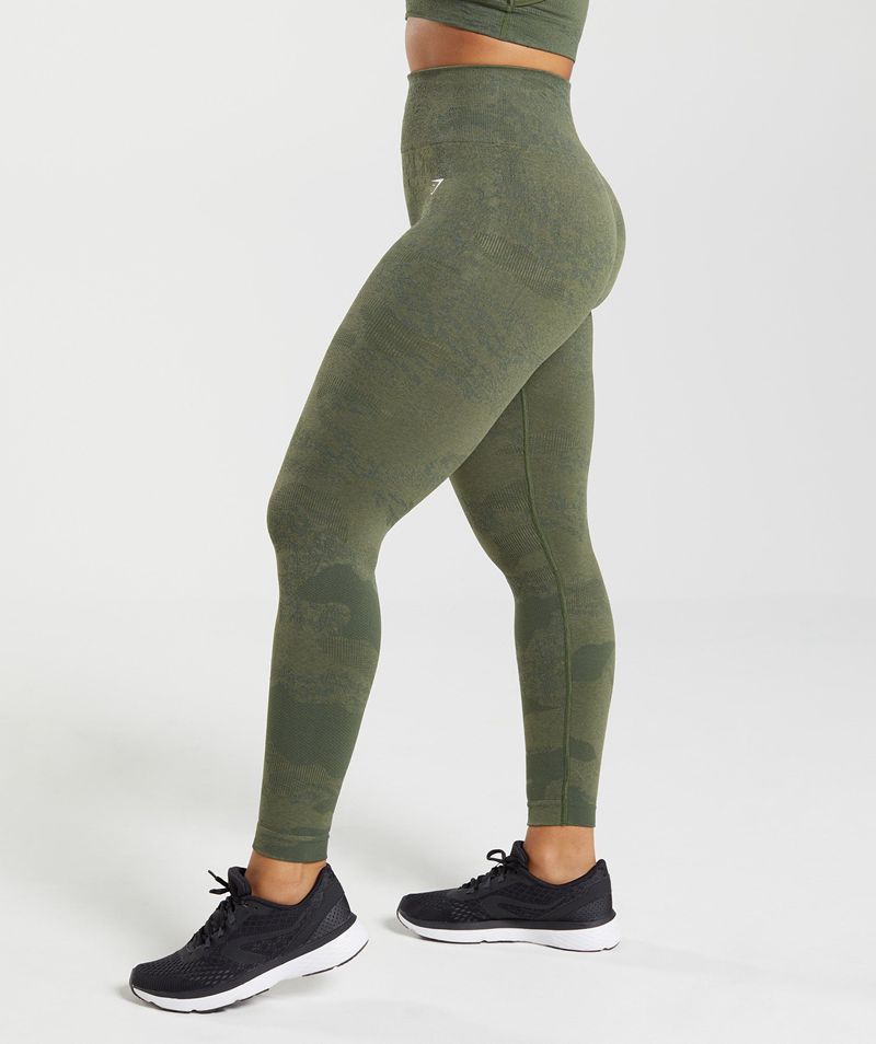 Women's Gymshark Adapt Camo Seamless Leggings Olive | USA  0579-HJPOC