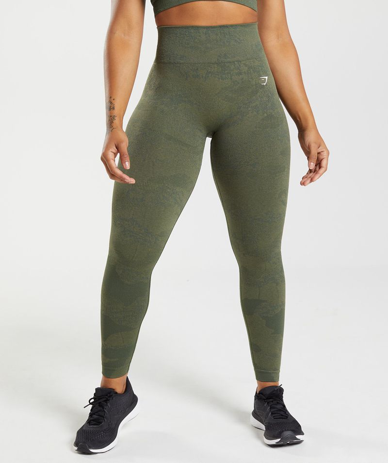 Women\'s Gymshark Adapt Camo Seamless Leggings Olive | USA  0579-HJPOC