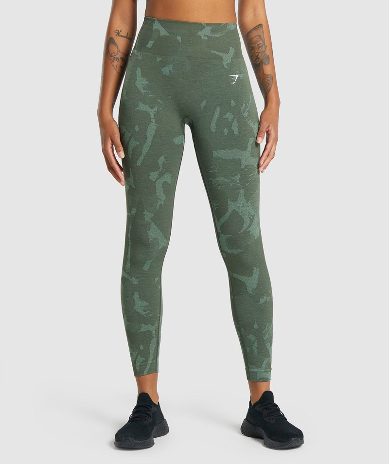 Women\'s Gymshark Adapt Camo Seamless Leggings Green | USA  4320-IWLNG