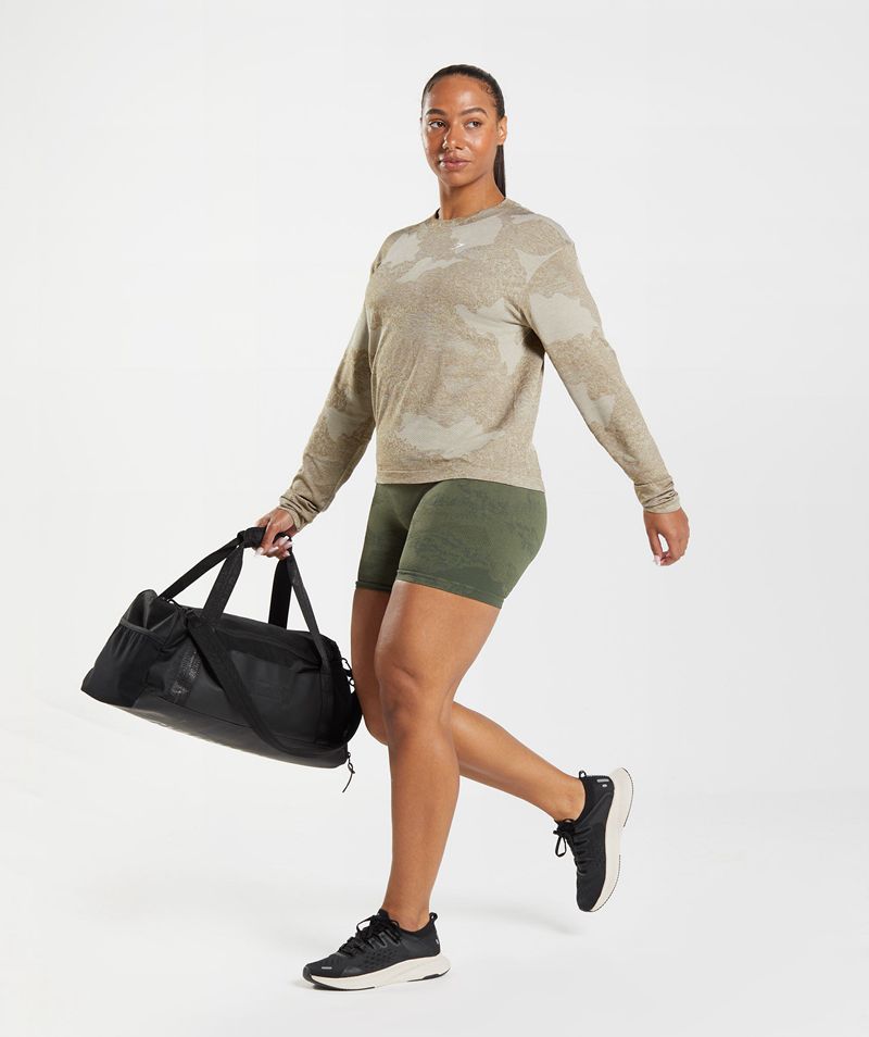 Women's Gymshark Adapt Camo Seamless Long Sleeve Tops Grey Brown | USA  0692-TILCP