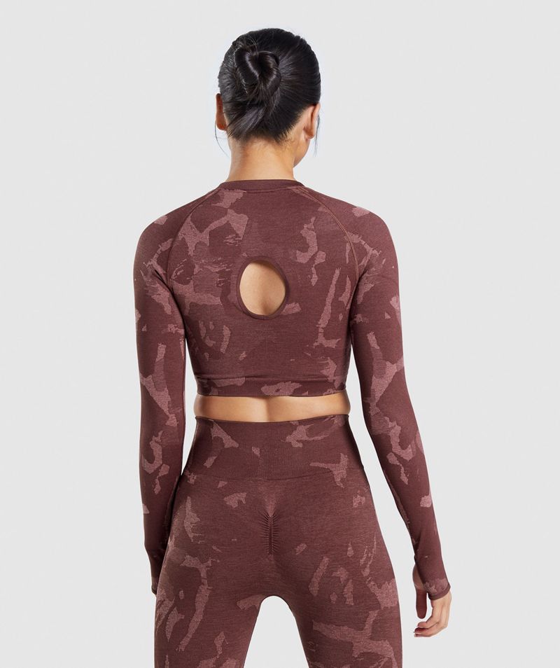 Women's Gymshark Adapt Camo Seamless Long Sleeve Crop Tops Brown | USA  8532-UQDKH