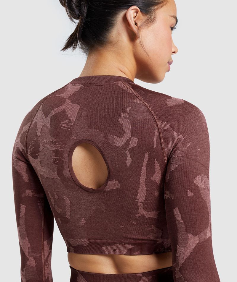 Women's Gymshark Adapt Camo Seamless Long Sleeve Crop Tops Brown | USA  8532-UQDKH