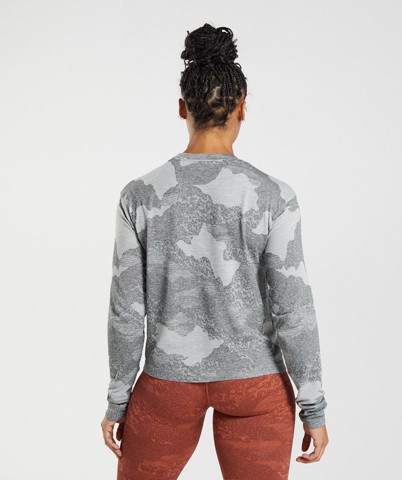 Women's Gymshark Adapt Camo Seamless Long Sleeve Tops Light Grey | USA  9615-KVCTG