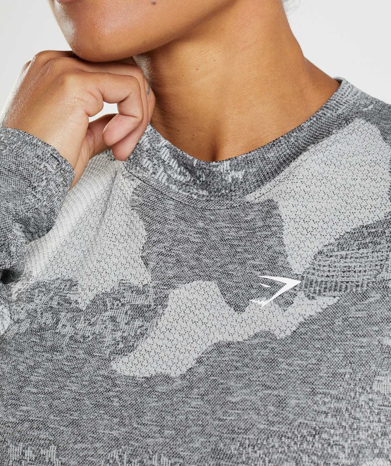 Women's Gymshark Adapt Camo Seamless Long Sleeve Tops Light Grey | USA  9615-KVCTG