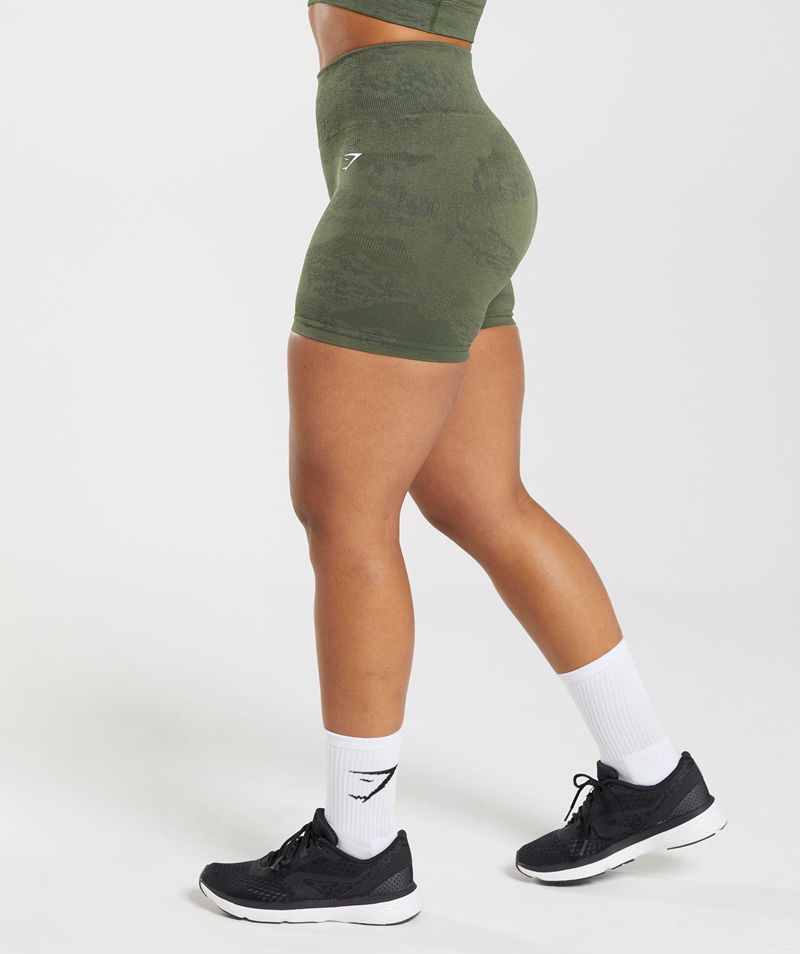 Women's Gymshark Adapt Camo Seamless Shorts Olive | USA  5723-TNJUC