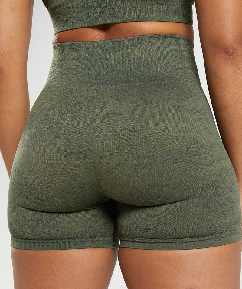 Women's Gymshark Adapt Camo Seamless Shorts Olive | USA  5723-TNJUC