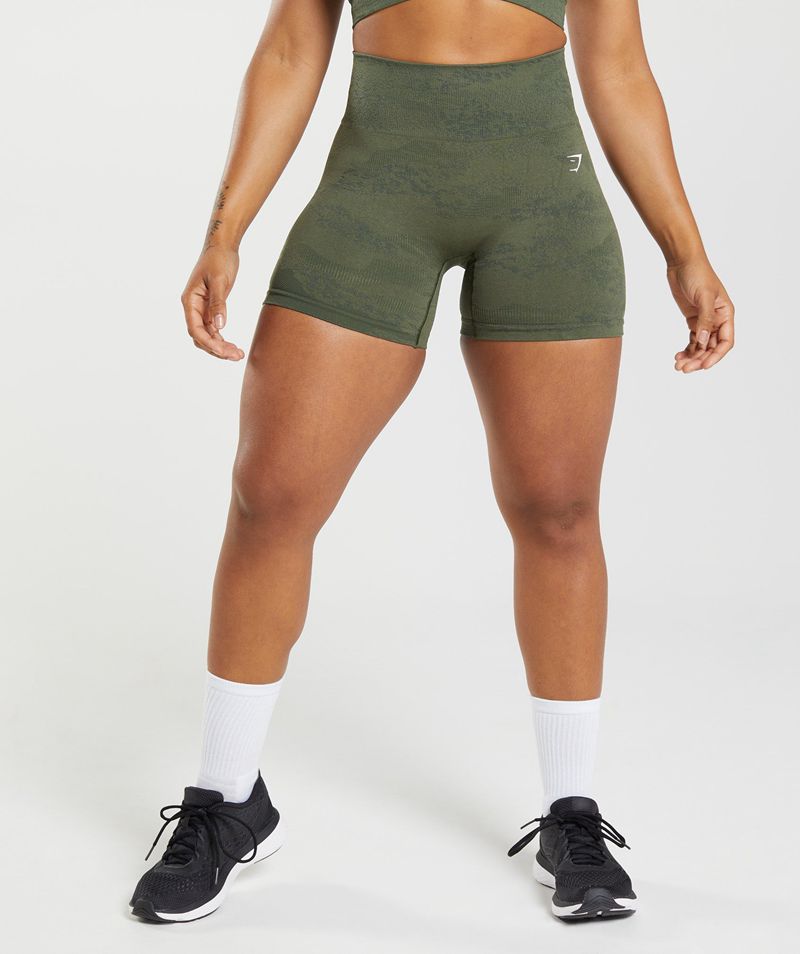 Women\'s Gymshark Adapt Camo Seamless Shorts Olive | USA  5723-TNJUC