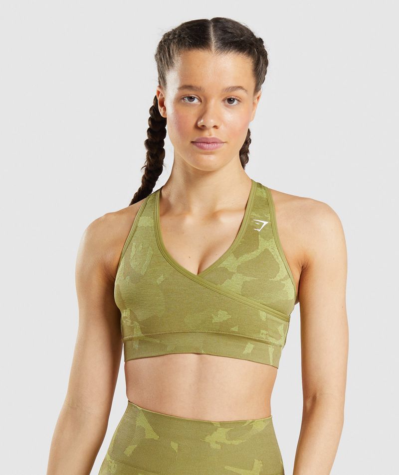 Women\'s Gymshark Adapt Camo Seamless Sports Bra Green | USA  3472-XNCDJ