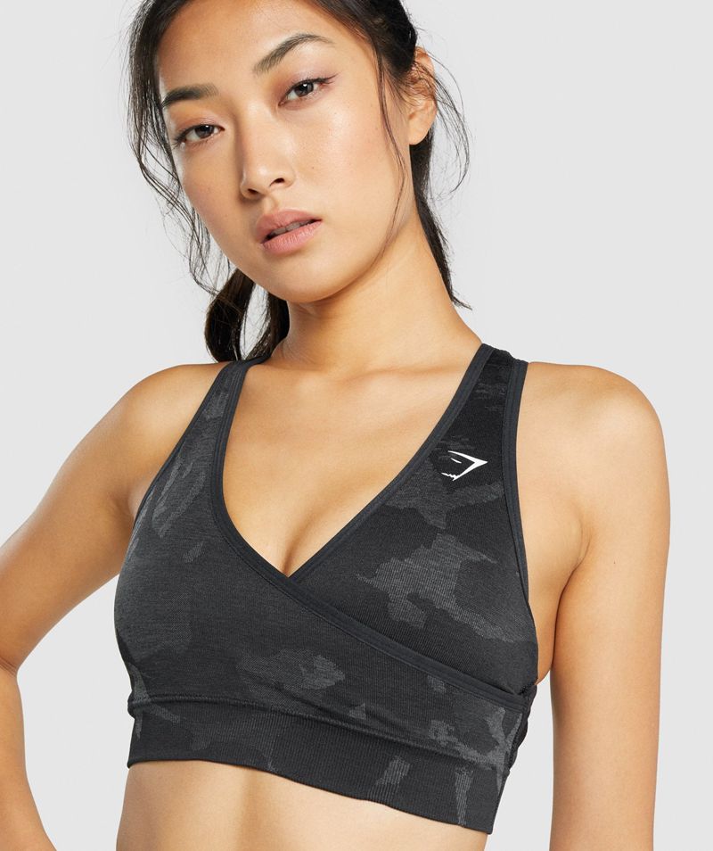 Women's Gymshark Adapt Camo Seamless Sports Bra Black | USA  6587-HMKBP