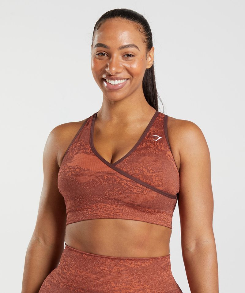 Women\'s Gymshark Adapt Camo Seamless Sports Bra Brown | USA  6951-UGNCQ