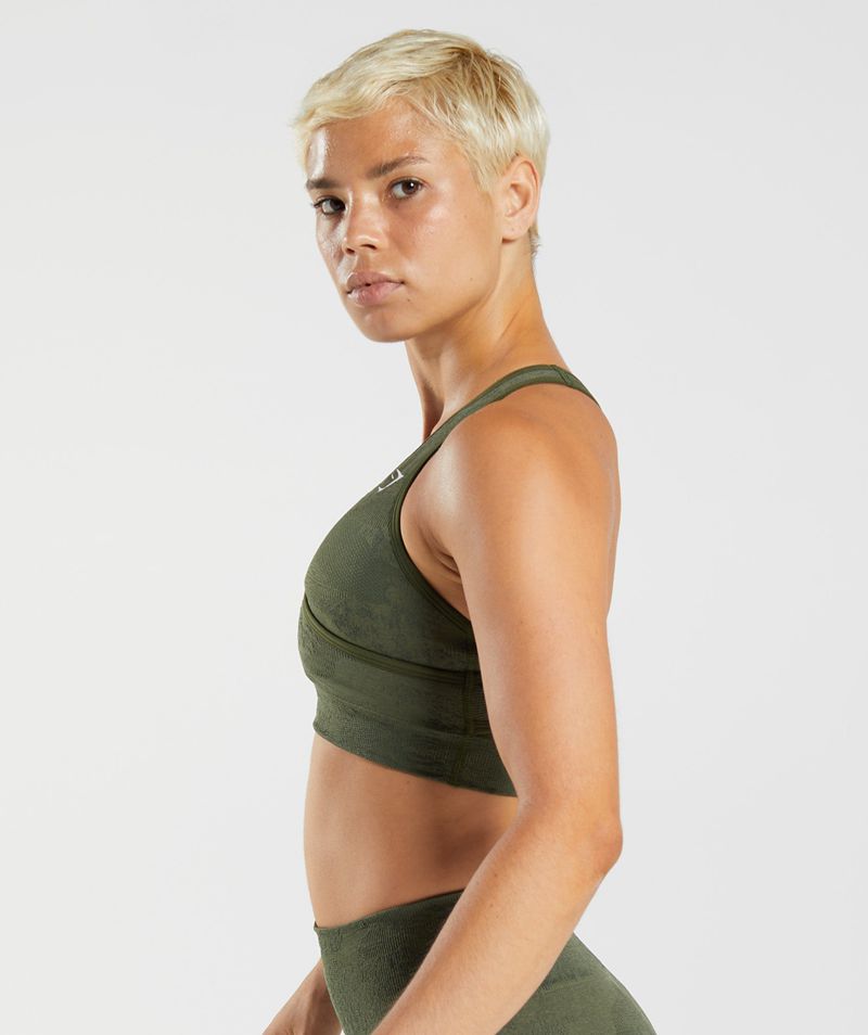 Women's Gymshark Adapt Camo Seamless Sports Bra Olive | USA  9783-KEGZF