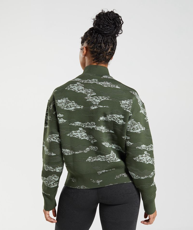 Women's Gymshark Adapt Camo Seamless Track Jackets Olive | USA  2089-QMPOE