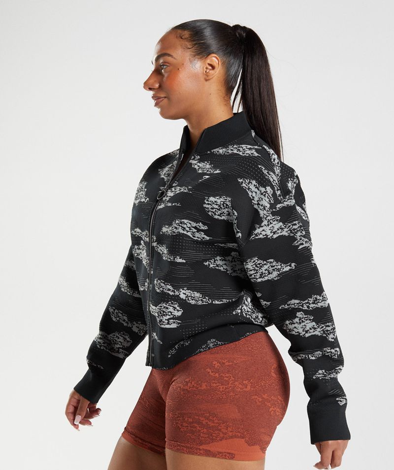 Women's Gymshark Adapt Camo Seamless Track Jackets Black | USA  5963-MQUVP