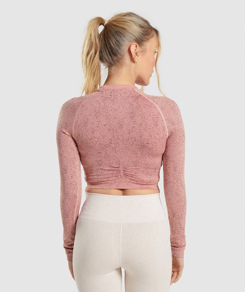 Women's Gymshark Adapt Fleck Seamless Long Sleeve Crop Tops Pink | USA  4713-YGZBU