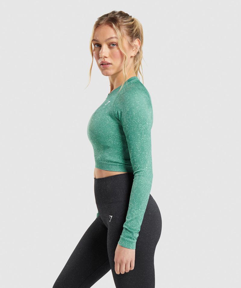 Women's Gymshark Adapt Fleck Seamless Long Sleeve Crop Tops Green | USA  6439-NAWIH