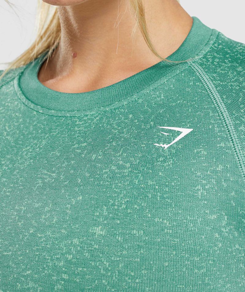 Women's Gymshark Adapt Fleck Seamless Long Sleeve Crop Tops Green | USA  6439-NAWIH