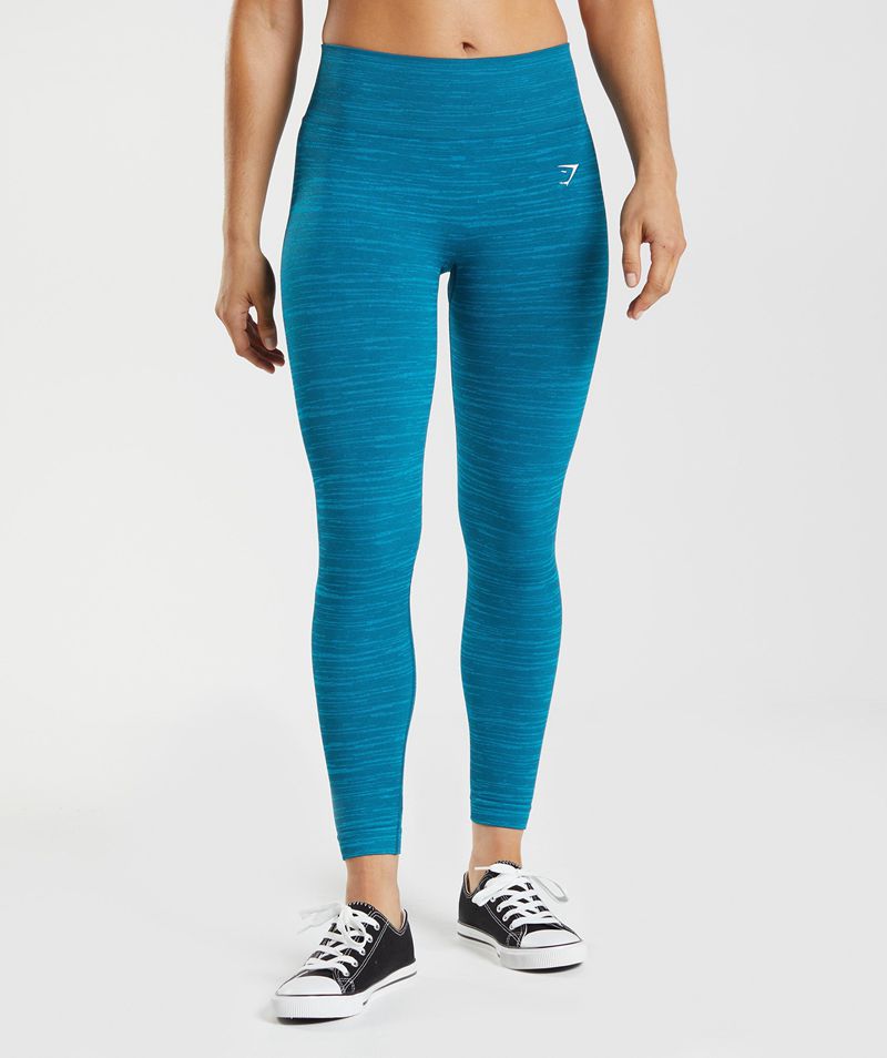 Women\'s Gymshark Adapt Marl Seamless Leggings Blue | USA  2764-BGFKE