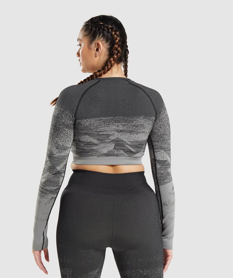 Women's Gymshark Adapt Ombre Crop Tops Black | USA  9865-ENBAP